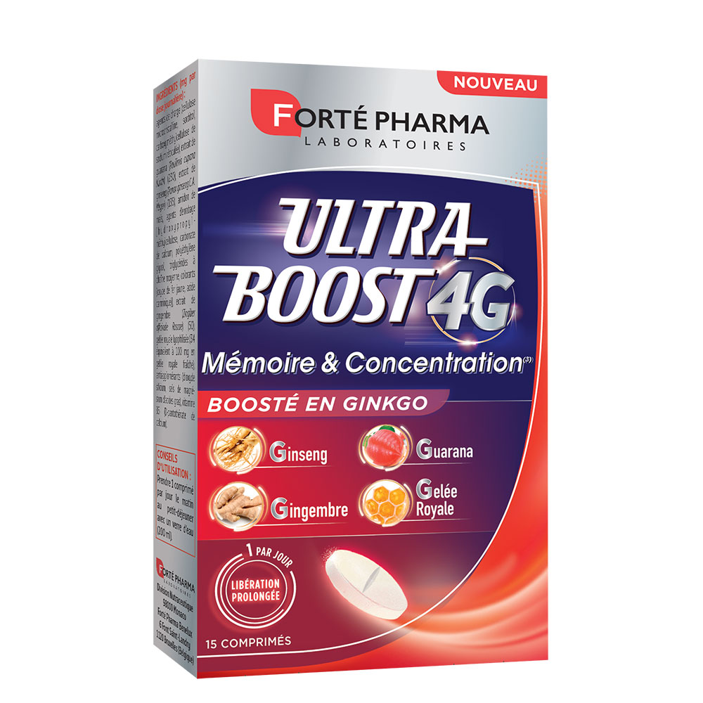 Forté Pharma Ultra Boost 4G Mémoire & Concentration Ginseng Ginkgo 15 comprimés