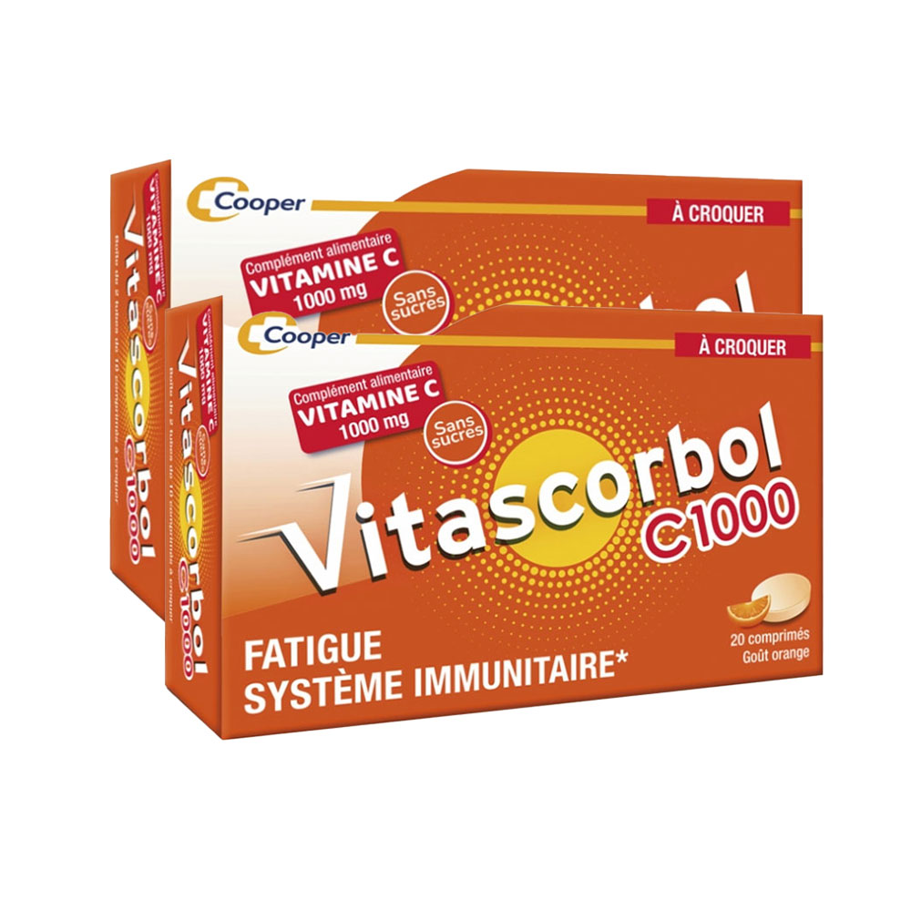 Vitascorbol Vitamine C1000 Goût Orange 2x20 comprimés à croquer