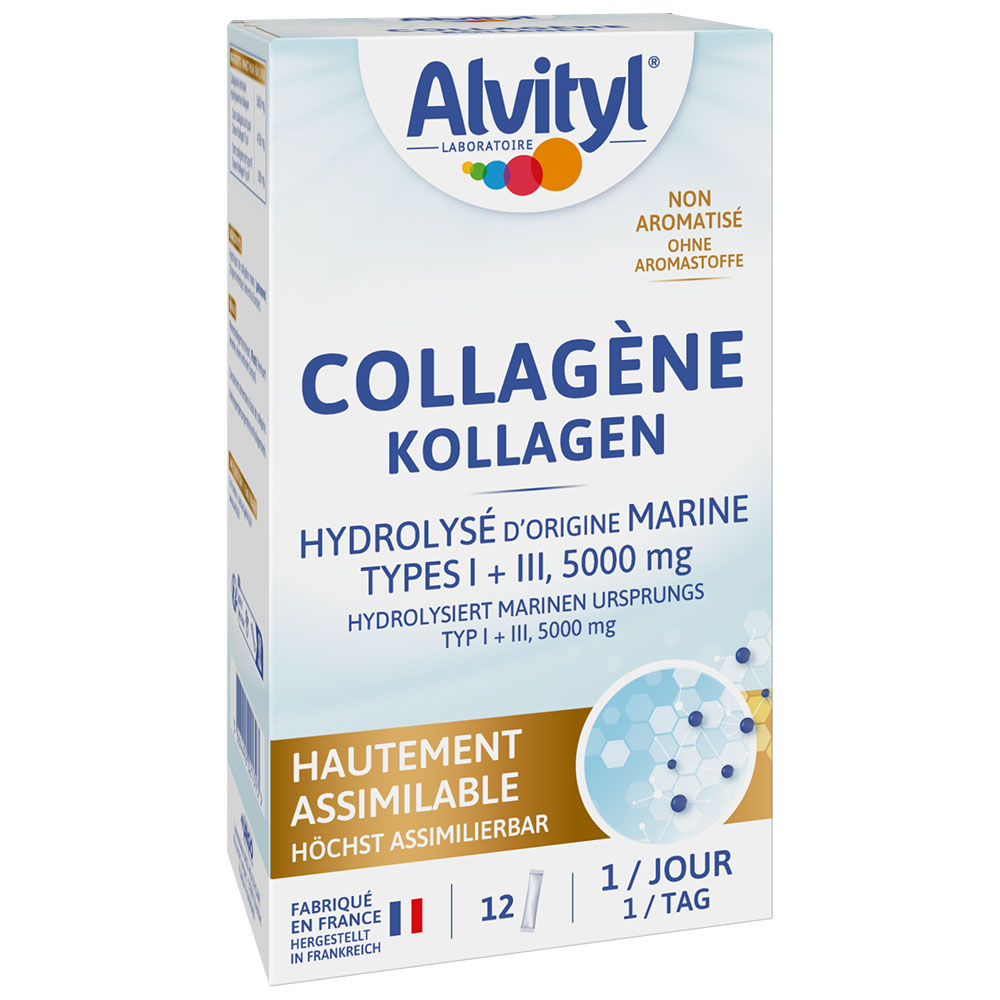 Alvityl Collagène Hydrolysé d'Origine Marine 5000mg Type I & III 12 Sticks