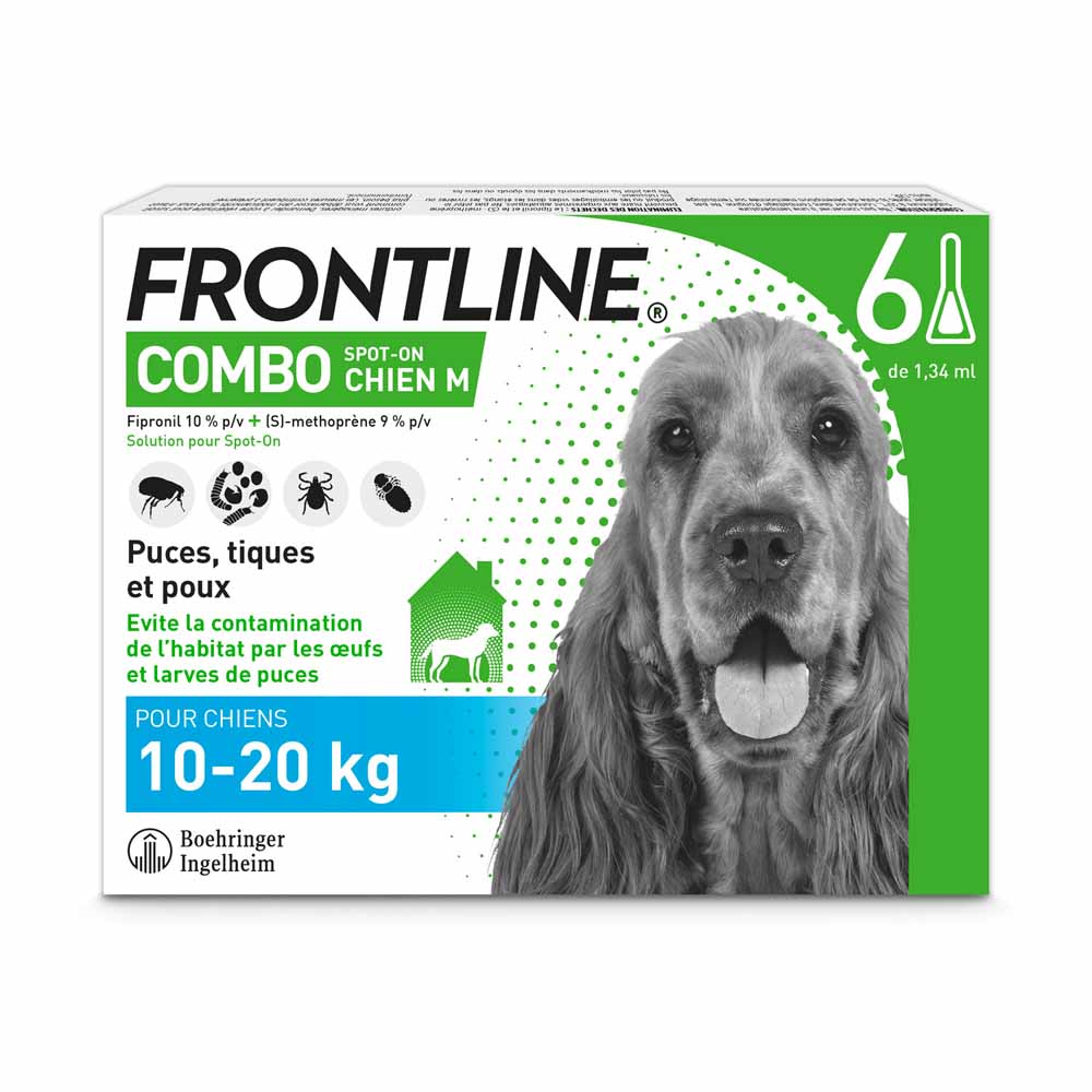 Frontline Combo Spot-on Chien M de 10-20kg 6 Pipettes De 1,34ml