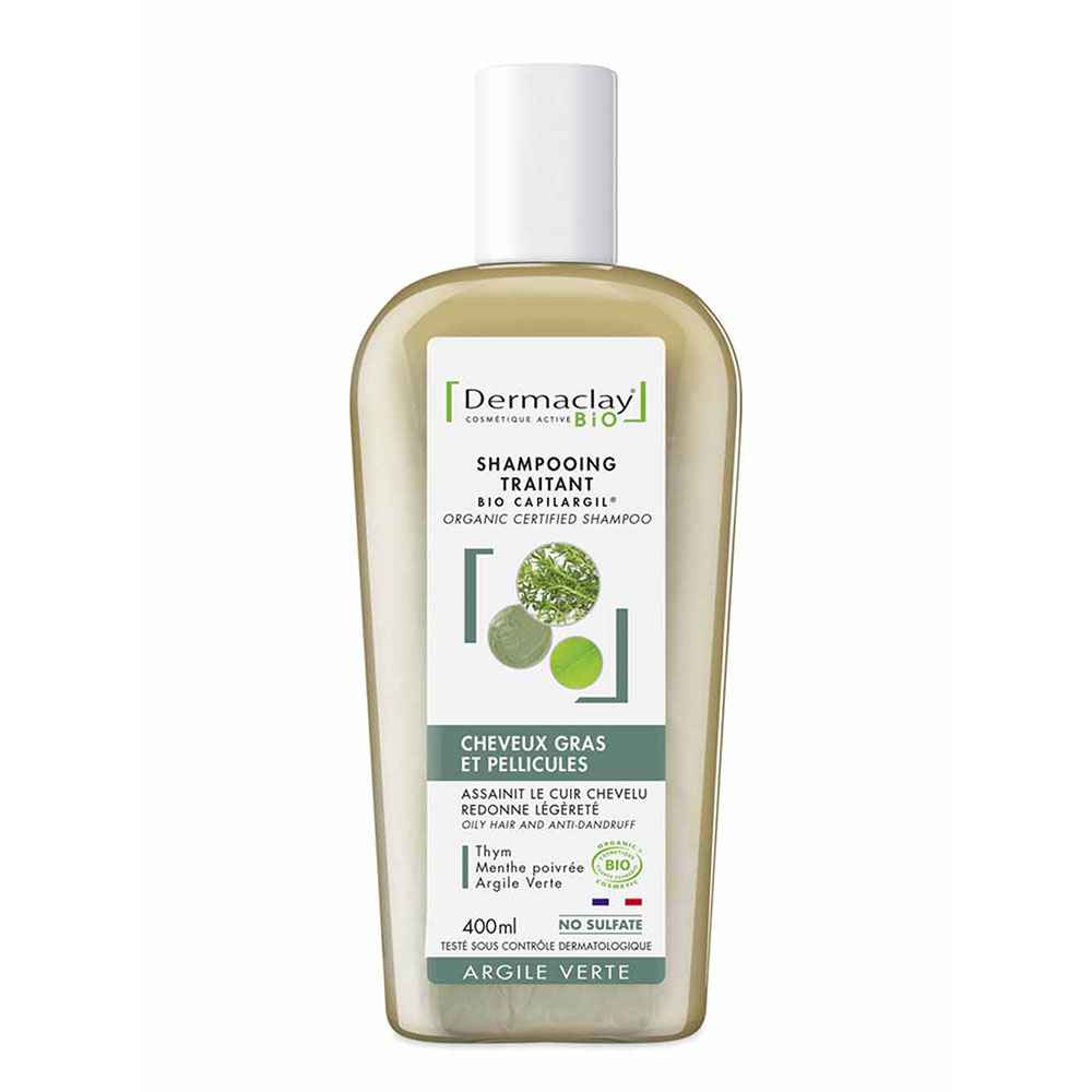 Dermaclay Shampooing traitant bio Cheveux Gras Et Pellicules Argile Verte 400ml