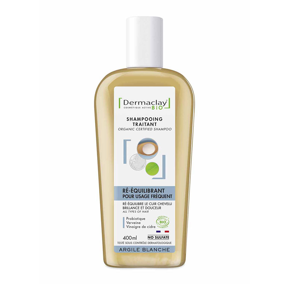 Dermaclay Shampoing BIO Probiotique pour Usage Fréquent Argile Blanche 400ml