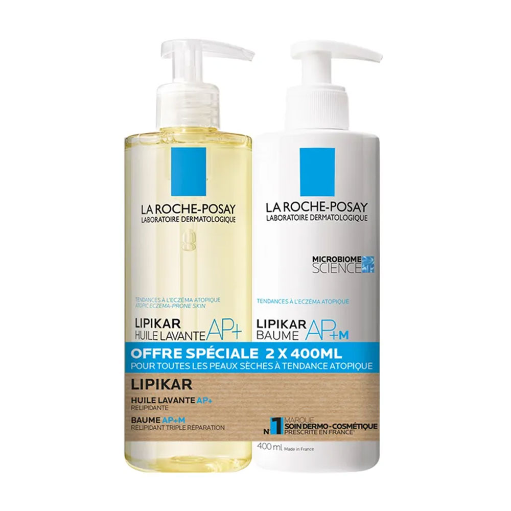 La Roche-Posay Lipikar Huile Lavante AP+ et Baume Relipidant AP+M Peaux A Tendance Eczema Atopique 2x400ml