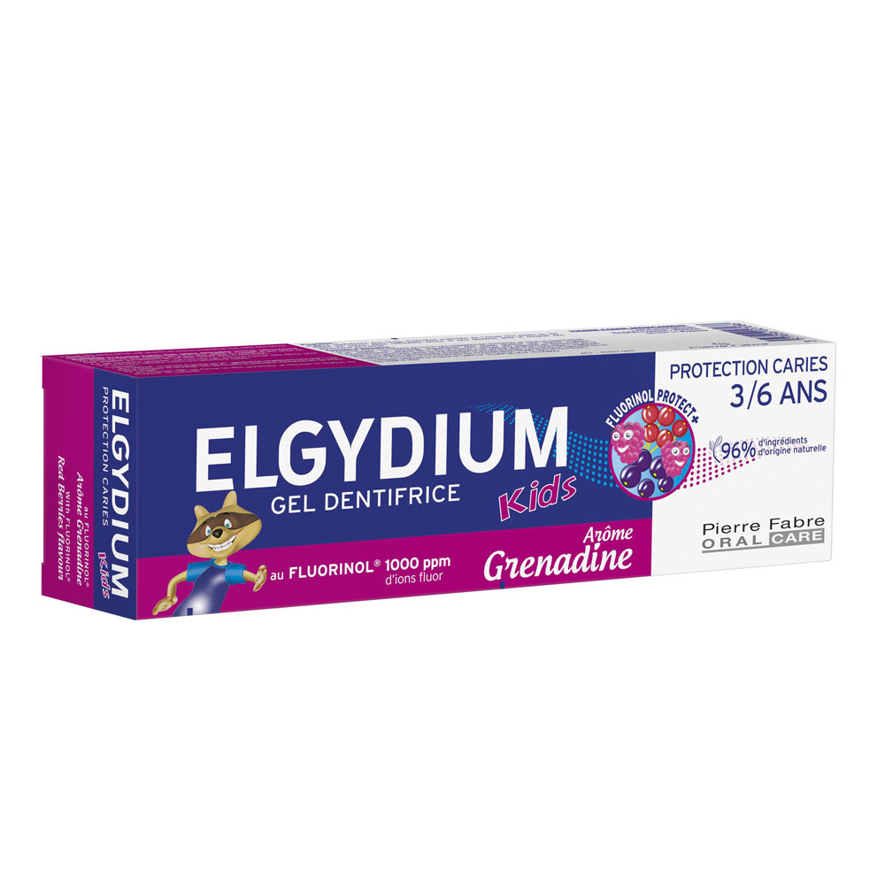 ELGYDIUM KIDS DENTIFRICE PROTECTION CARIES AU FLUORINOL GOUT GRENADINE 2-6ANS 50ML