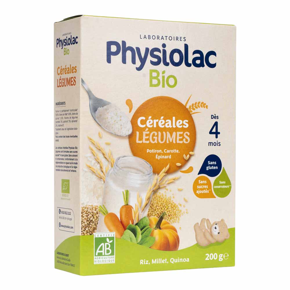 Physiolac Cereales Legumes Potirons Carottes Epinards Bio Dès 4 mois 200g