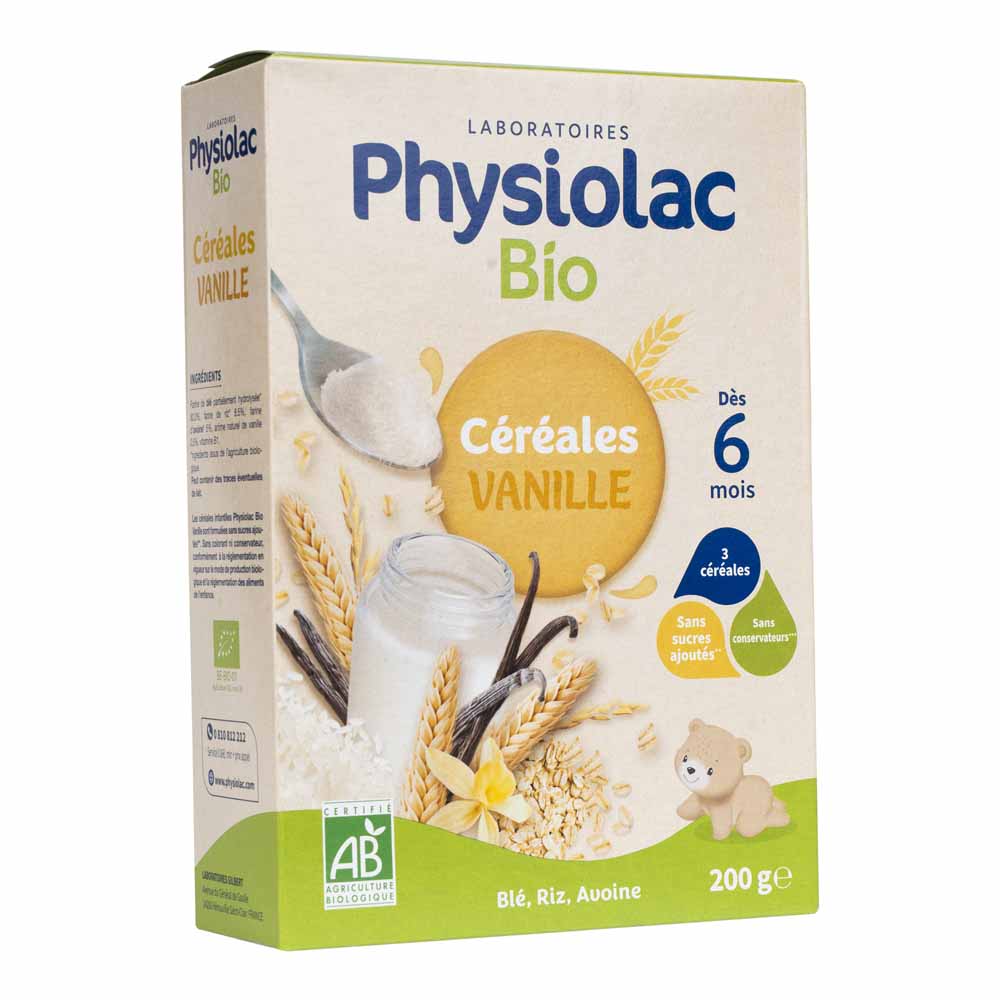 Physiolac Cereales Vanille Ble Riz Avoine Bio Des 6 Mois 200g