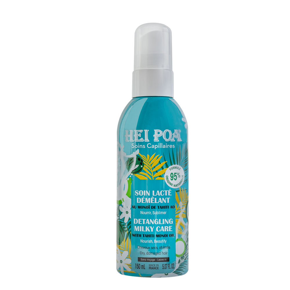 Hei Poa Soins Capillaires Soin lacté démêlant au Monoï de Tahiti Cheveux Secs et Abîmes 150ml