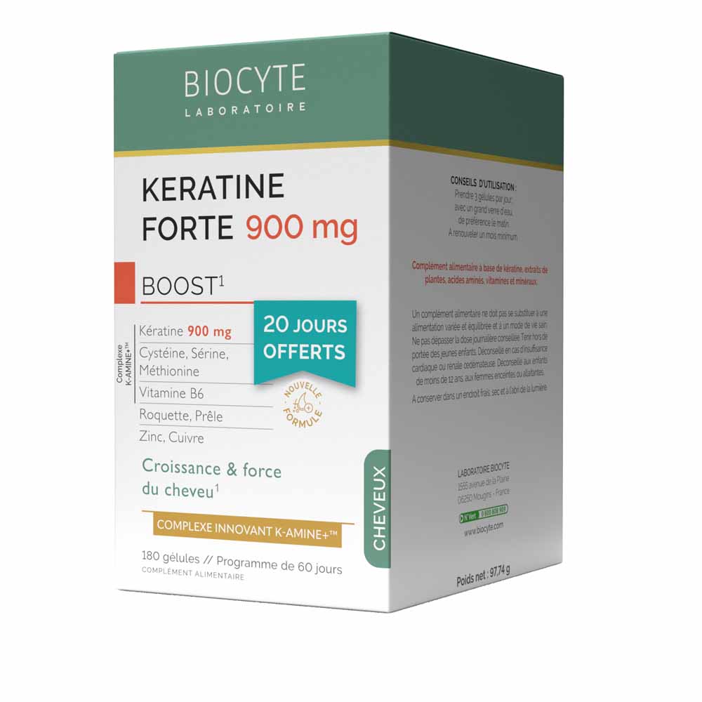 Biocyte Cheveux Keratine Forte 900mg Boost 180 Gélules