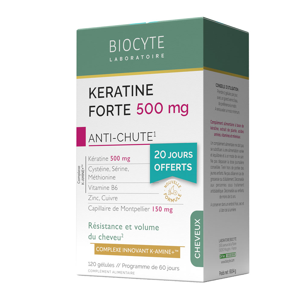 Biocyte Cheveux Pack Kératine Forte 500mg 120 Gelules