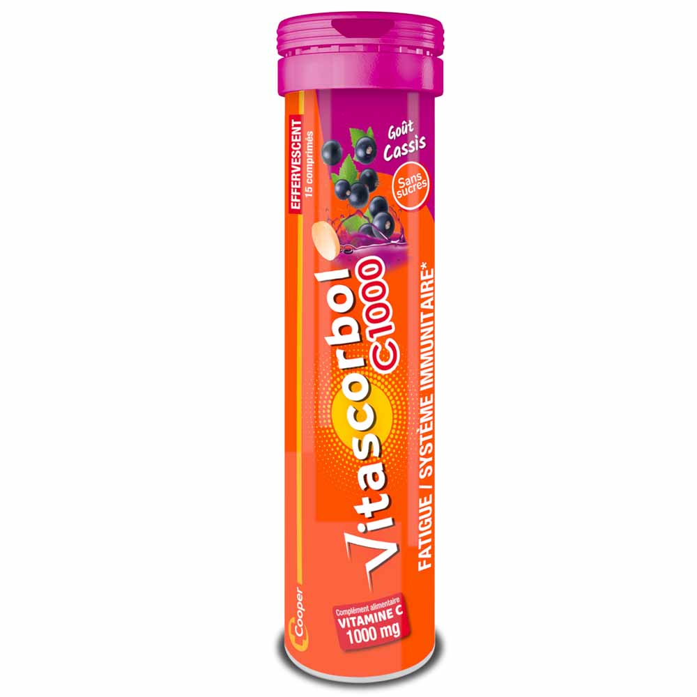 Vitascorbol Vitamine C1000 Goût Cassis 15 Comprimés Effervescents