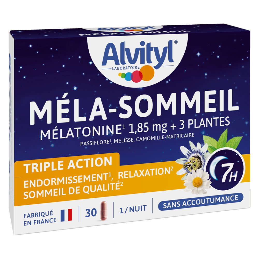 Alvityl Méla-Sommeil Mélatonine 1.85mg + 3 Plantes 30 gélules