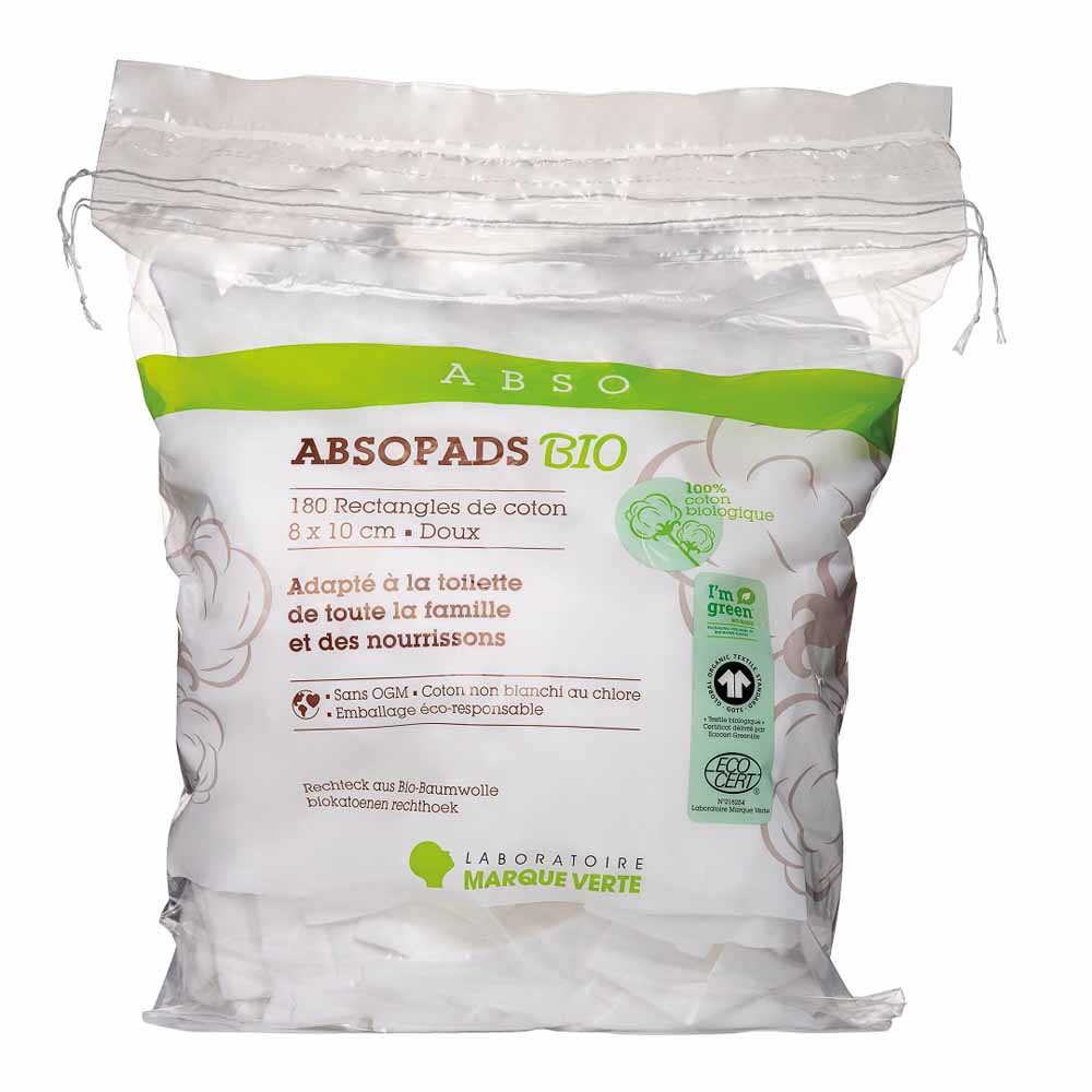 Marque Verte Abso Rectangles De Coton Bio Absopads 8x10 cm x180