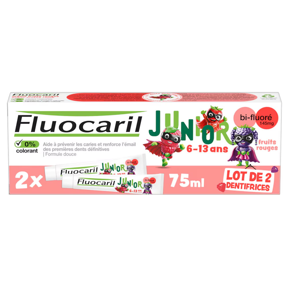 Dentifrice Junior Fruits Rouges 2x75ml 6-12 Ans Fluocaril
