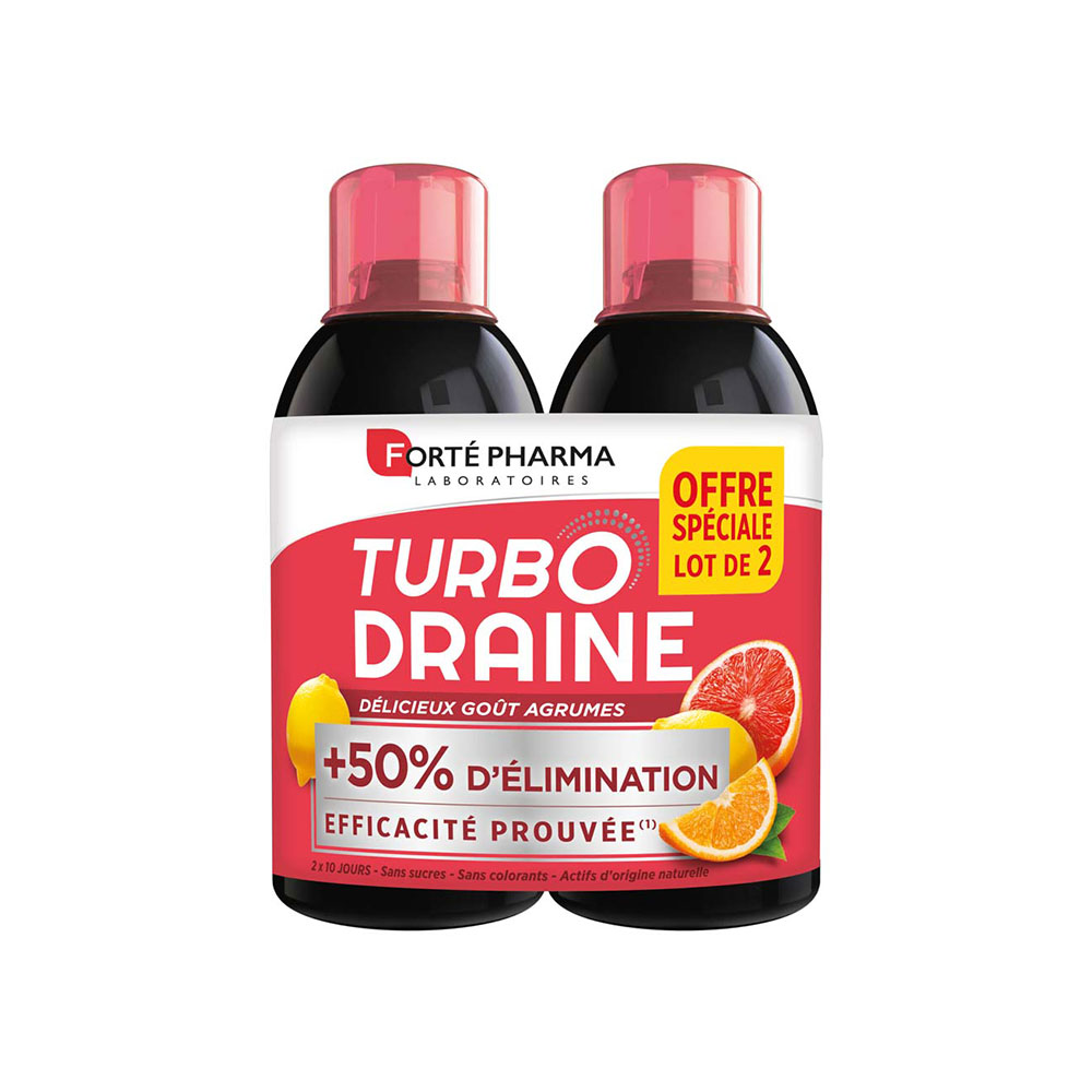 Forté Pharma TurboDraine Draineur Minceur et Elimination Goût Agrumes 2x500ml
