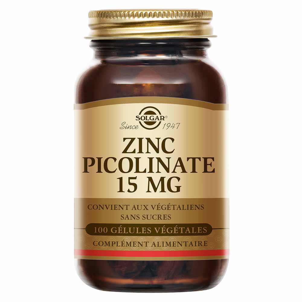 Solgar Zinc Picolinate 15mg Défenses immunitaires 100 gélules végétales