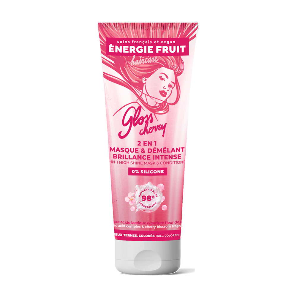 Energie Fruit Gloss Cherry 2 en 1 Masque & Démêlant Brillance Intense Cheveux Ternes, Colorés 200ml