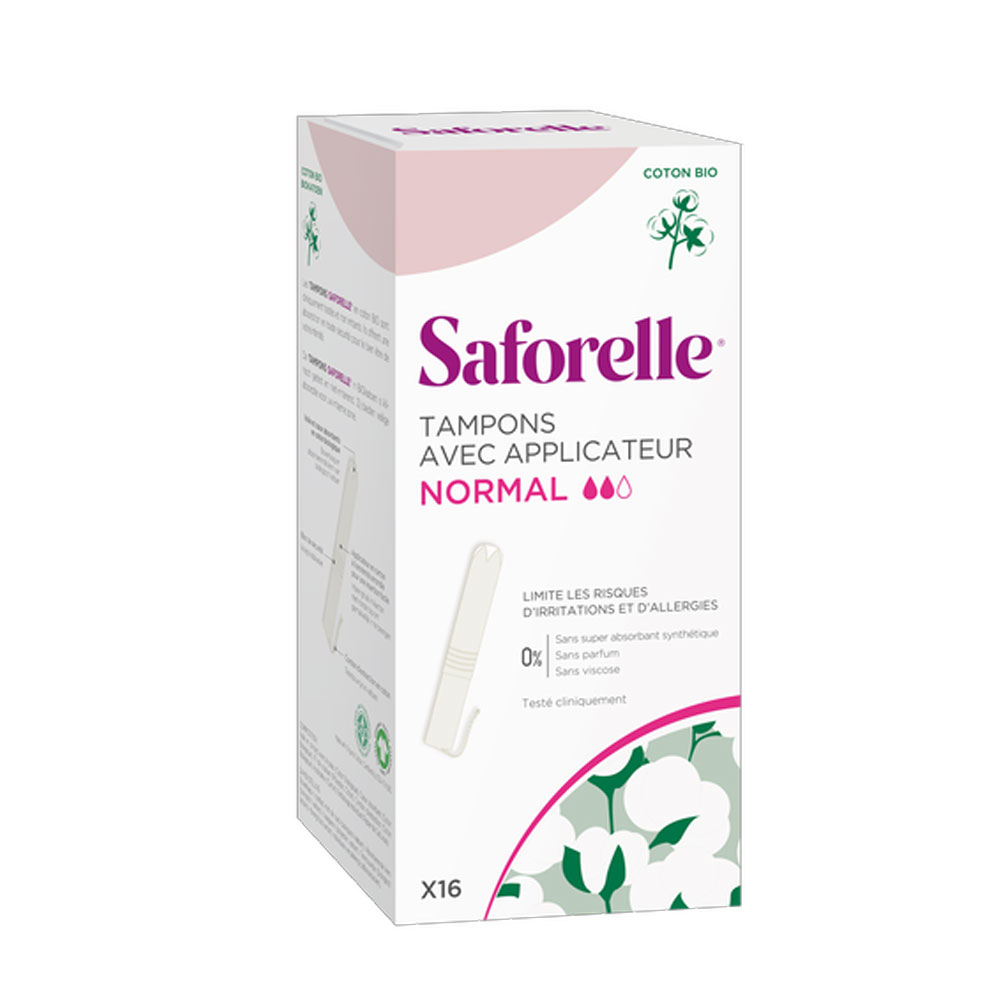 Saforelle Tampon Normal avec applicateurs Coton Bio x16