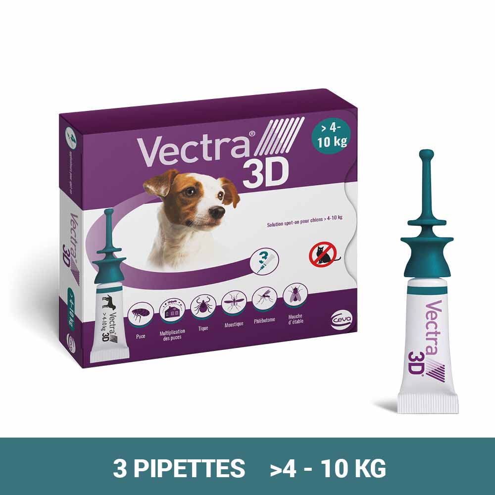 Vectra 3D Solution spot-on pour chiens >4-10 kg 3 pipettes