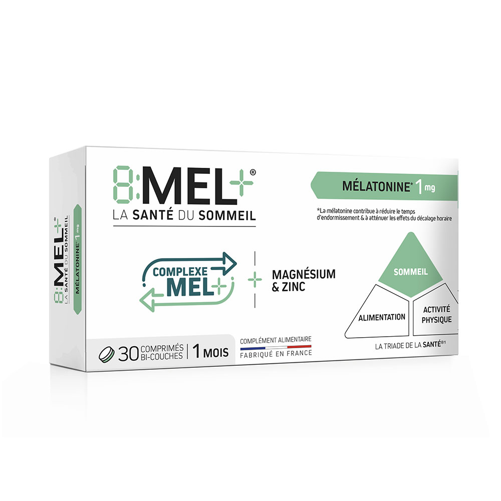 8:MEL+ Mélatonine 1mg 30 comprimés bi-couches