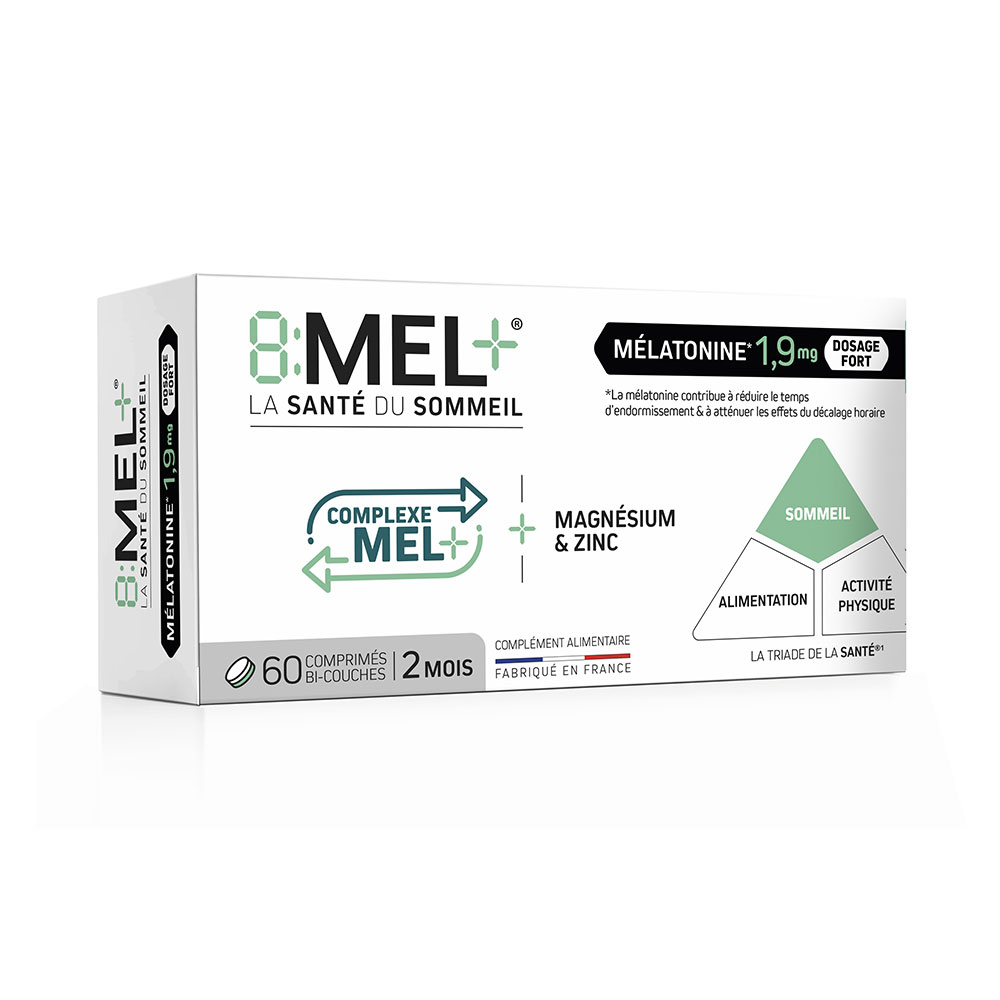 8:MEL+ Mélatonine 1,9mg 60 comprimés bi-couches