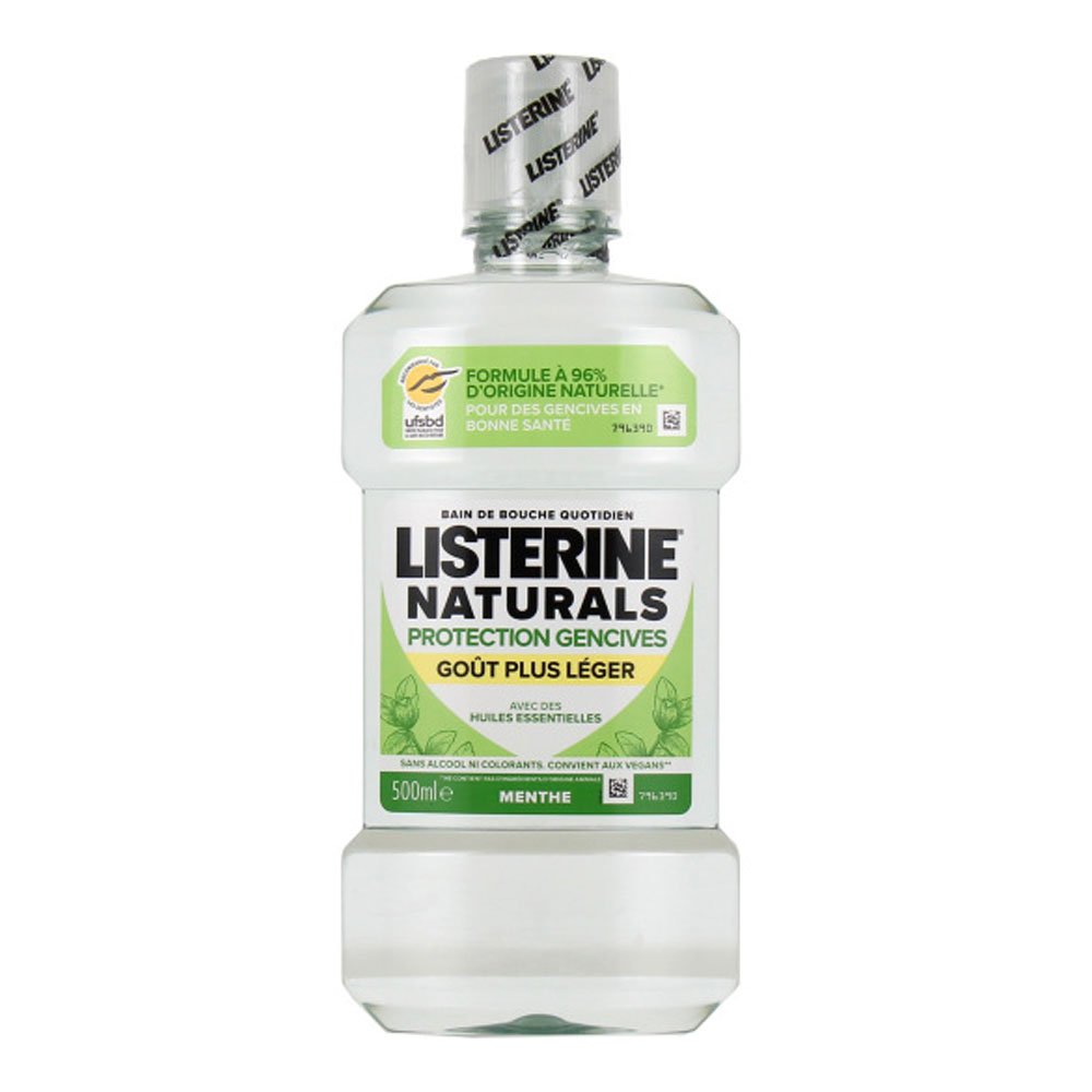 Listerine Bain de bouche Naturals Protection gencives Menthe Goût Plus léger 500 ml