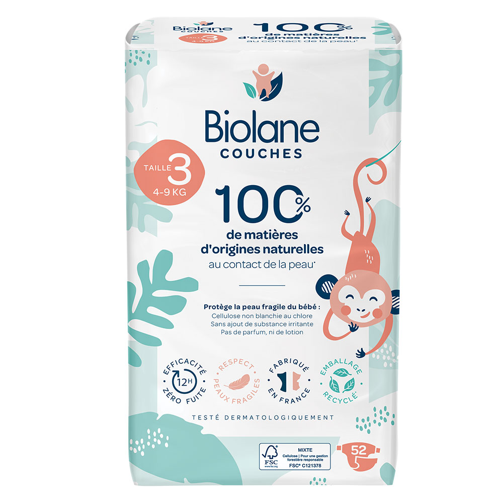 Biolane Naturelles Couches = 4 à 9 kg Taille 3 x52