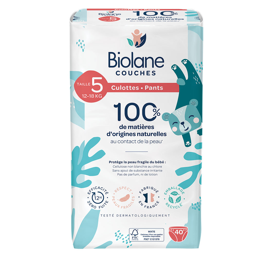 Biolane Culottes Naturelles Taille 5 (12-18 kg) Pas de fuite x40