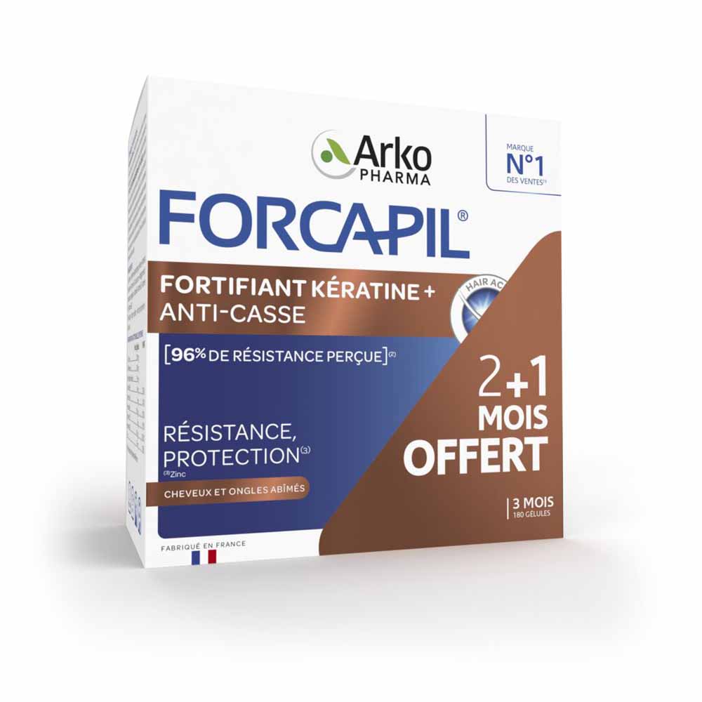 Arkopharma Forcapil Fortifiant Kératine + Anti-Casse Résistance Protection Cheveux et Ongles Abîmés 180 gélules