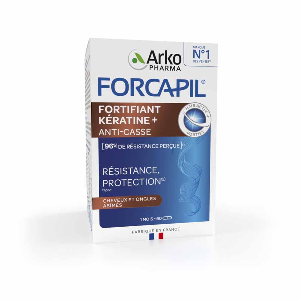 Arkopharma Forcapil Fortifiant Kératine + Anti-Casse Resistance, Protection Cheveux et Ongles Abimés 60 gélules