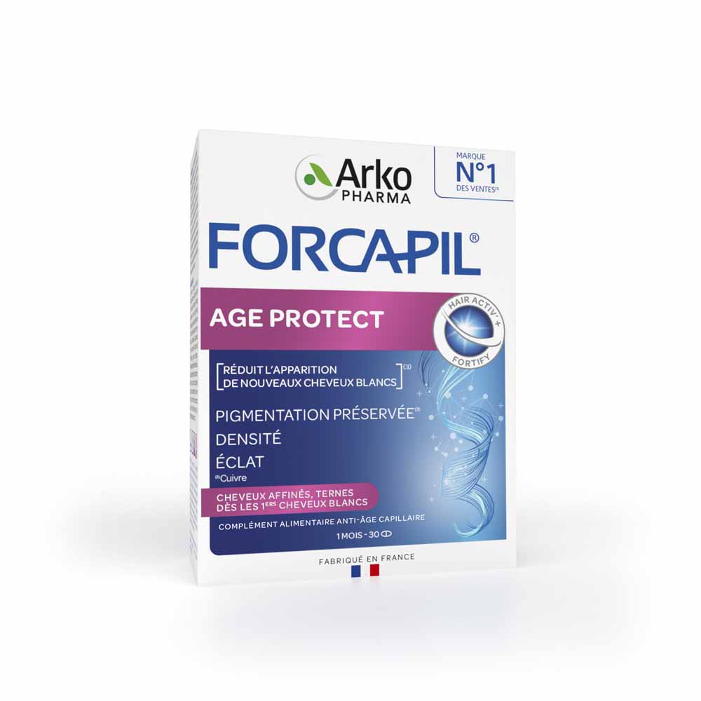Arkopharma Forcapil Age Protect Pigmentation, Densité, Eclat Cheveux Blancs & Ternes 30 Comprimés