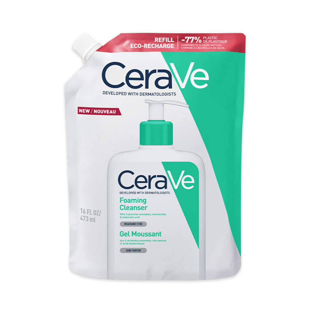 Cerave Cleanser Visage Gel Moussant Visage Et Cou + Eco Recharge Peaux Normales A Grasses 2x473ml