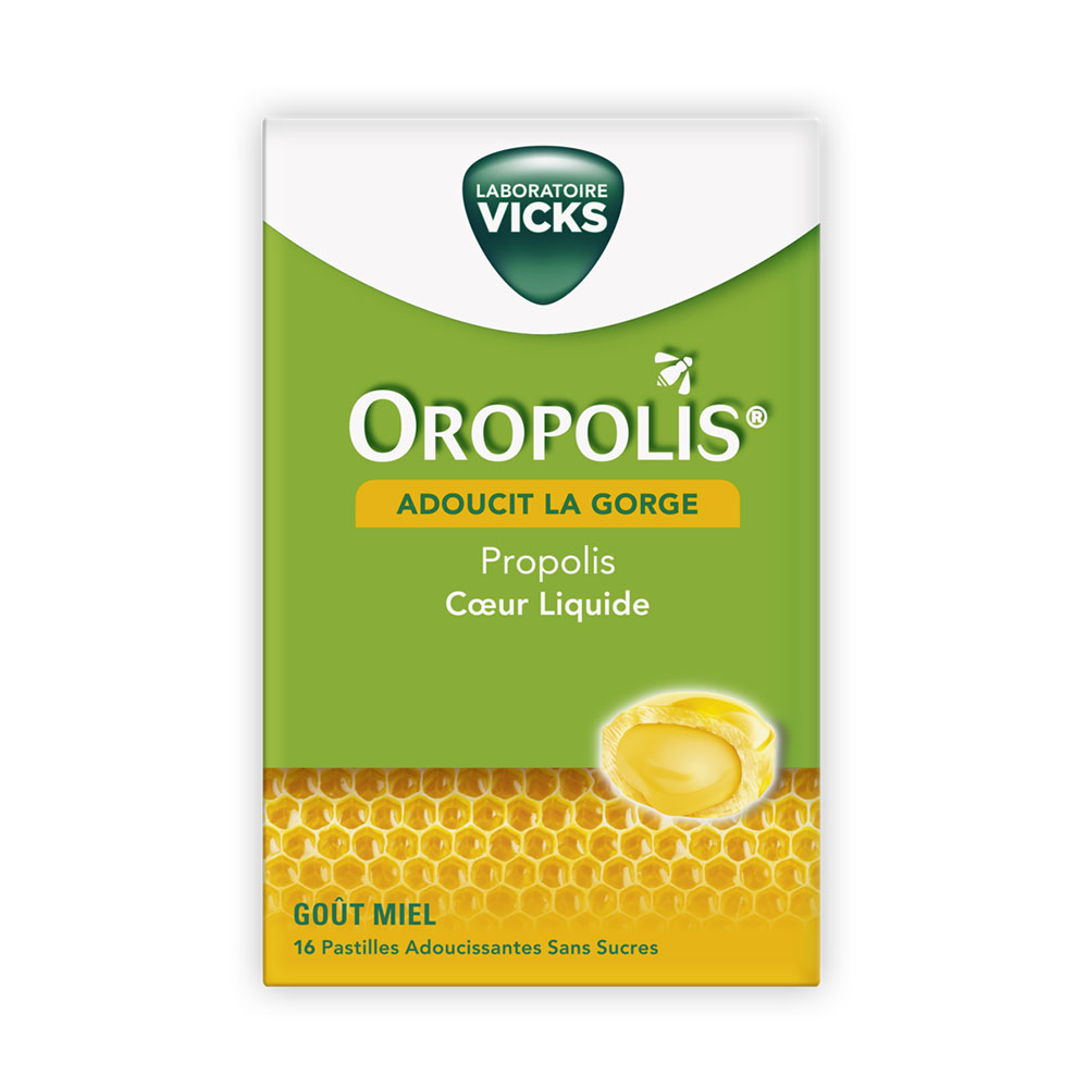 Oropolis Propolis Coeur Liquide 16 pastilles Gout Miel Mediflor