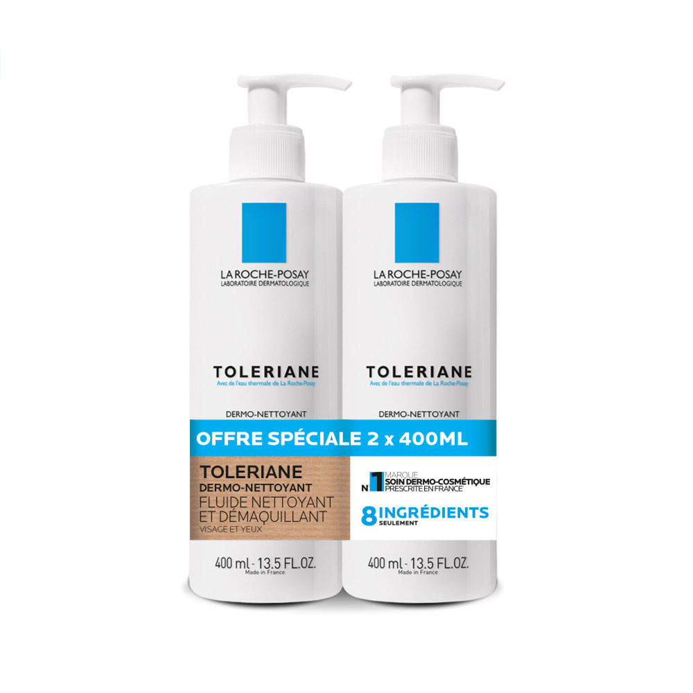 La Roche-Posay Toleriane Fluide Nettoyant et Démaquillant peaux sensibles 2x400ml