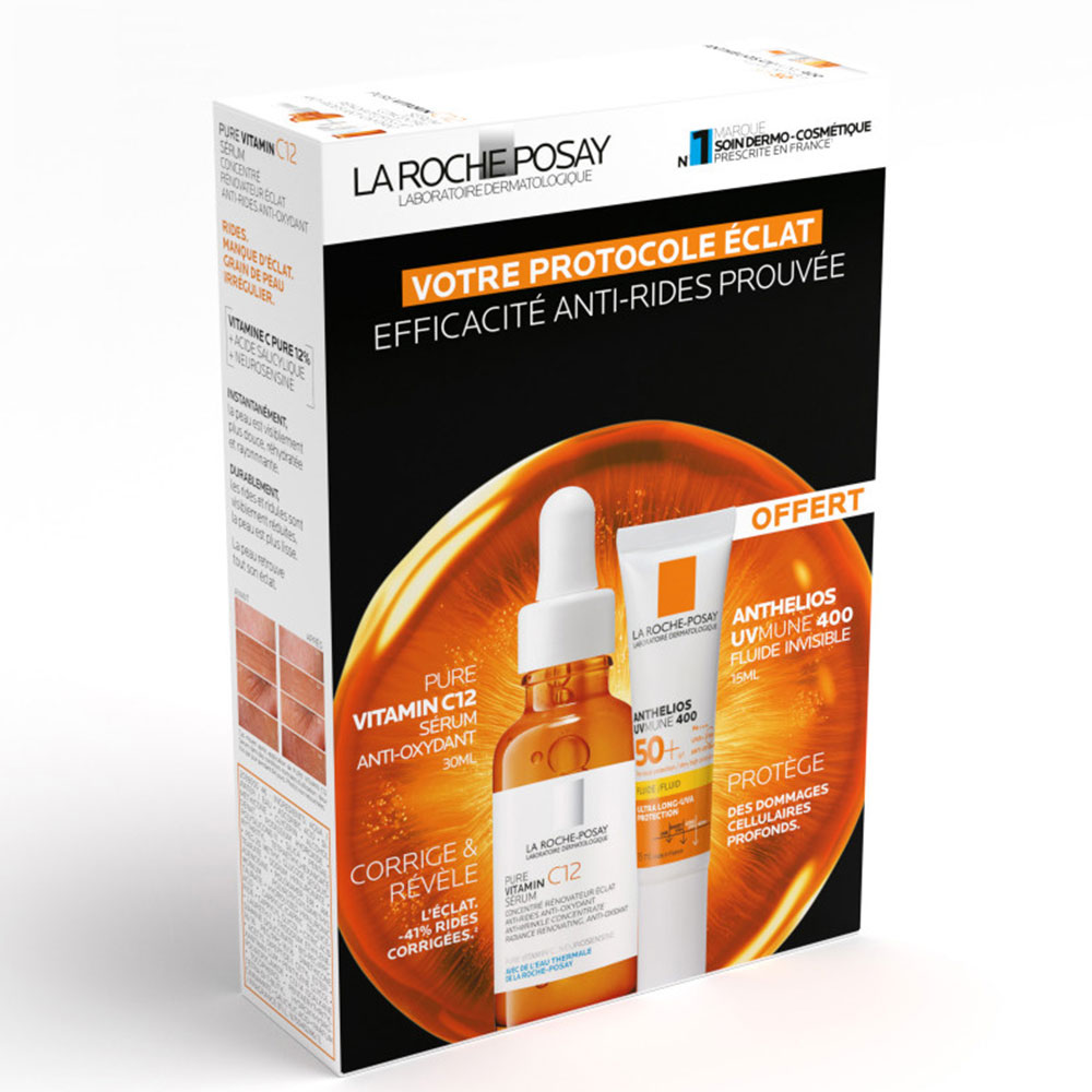 La Roche-Posay Toleriane Coffret Anti-rides Sérum Visage C12 + Protection Solaire Anthelios SPF50+ Offert