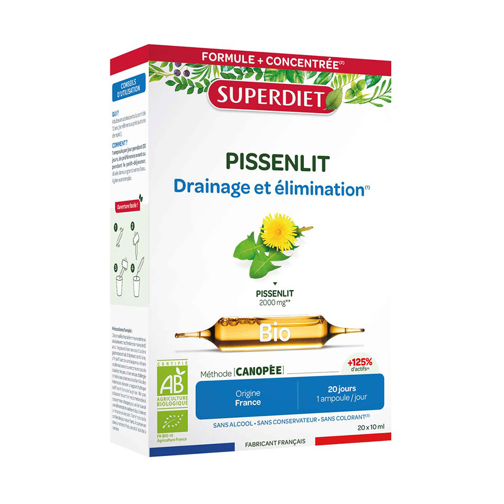 Superdiet Pissenlit Bio Drainage Et Élimination 20 Ampoules