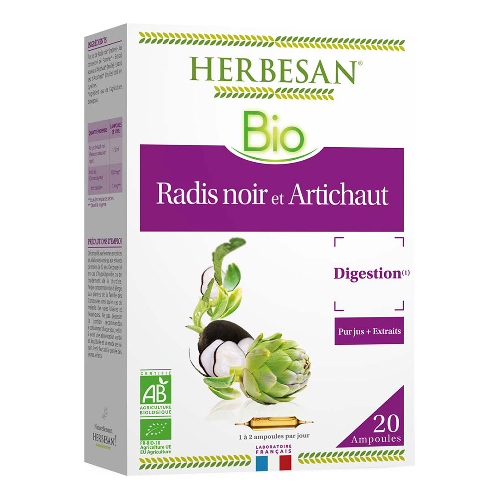 Herbesan Radis Noir Et Artichaut Bio Digestion 20 Ampoules