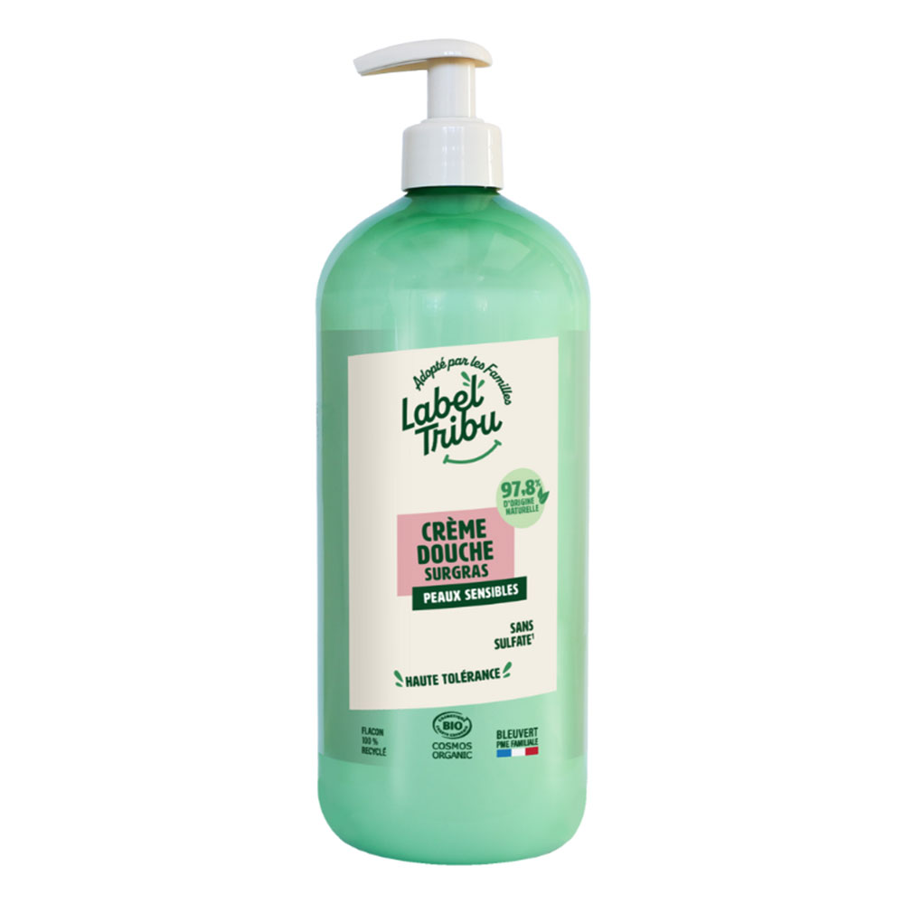 Label Tribu Crème de douche surgras peaux sensibles 1L