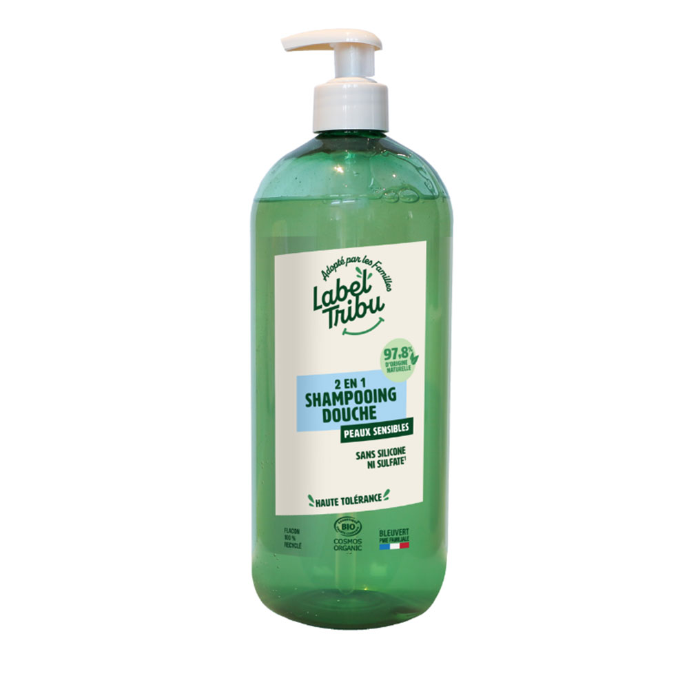 Label Tribu Shampoing douche 2en1 Peaux sensibles Sans Parfum 1L
