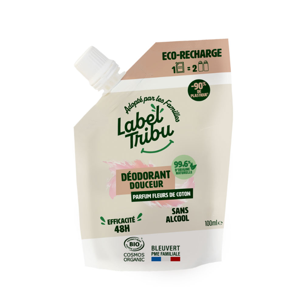 Label Tribu Recharge déodorant Douceur Parfum fleur de coton 100ml
