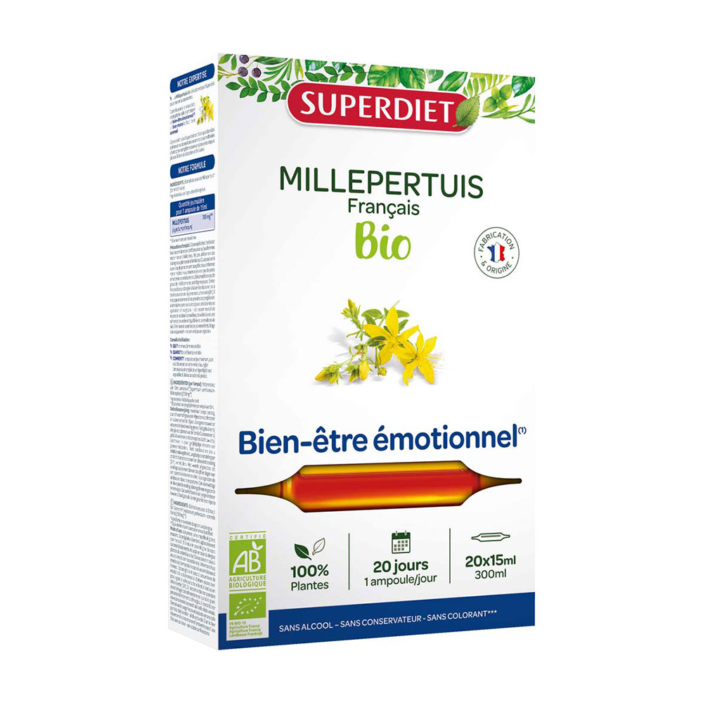 Superdiet Millepertuis Bio Bien-Être Émotionnel 20 Ampoules