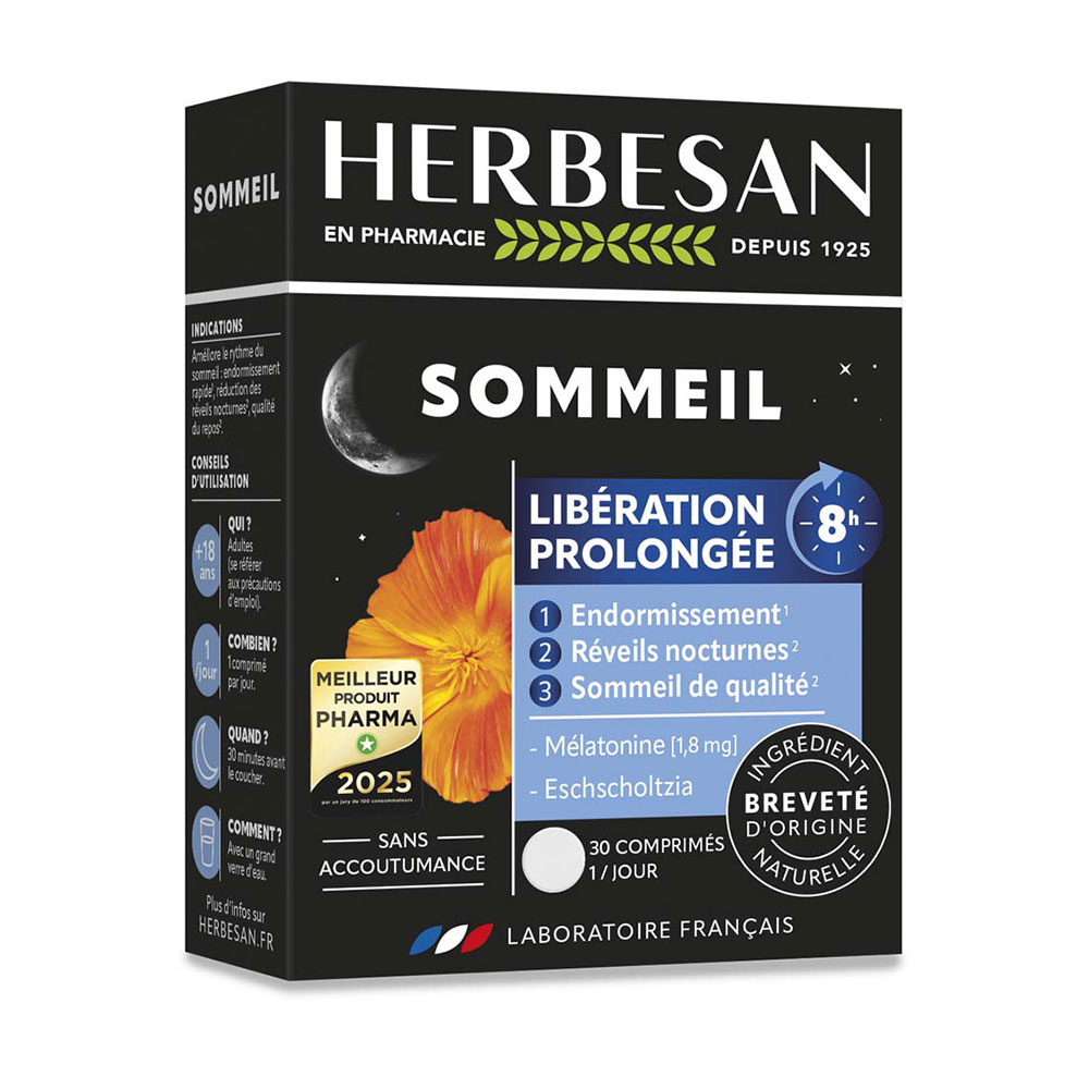 Herbesan Sommeil Libération Prolongée 8H 30 Comprimés