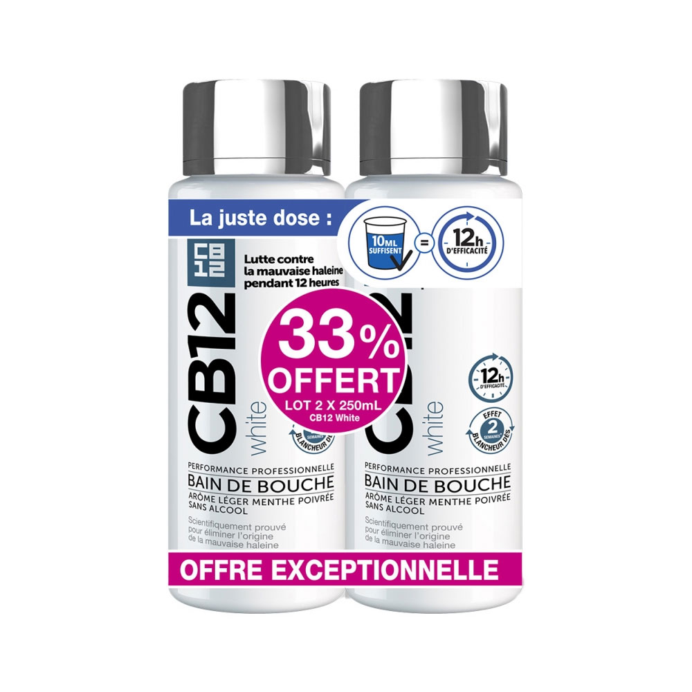 Cb12 Bain De Bouche Sans Alcool Arôme Léger Menthe Poivrée 2x250ml