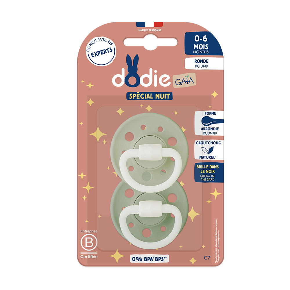 Dodie Gaia Sucettes Rondes Anatomiques Nuit 0 à 6 Mois x2