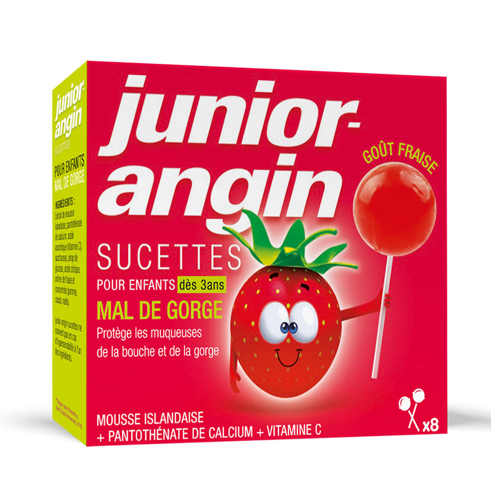 Melisana Pharma Sucettes Junior-angin GOUT FRAISE 8 Sucettes