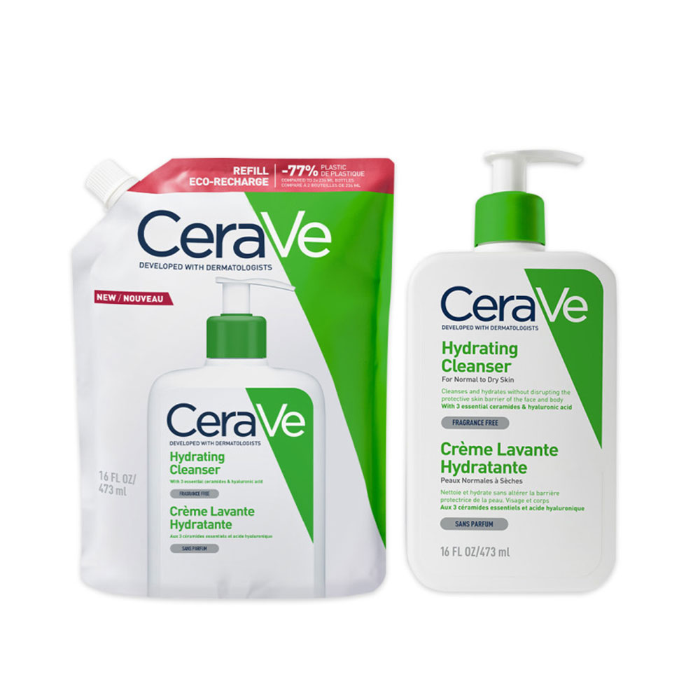 Cerave Cleanser Corps Crème Lavante Hydratante Visage Et Corps + Eco Recharge Peaux Normales A Sèches 2x473ml