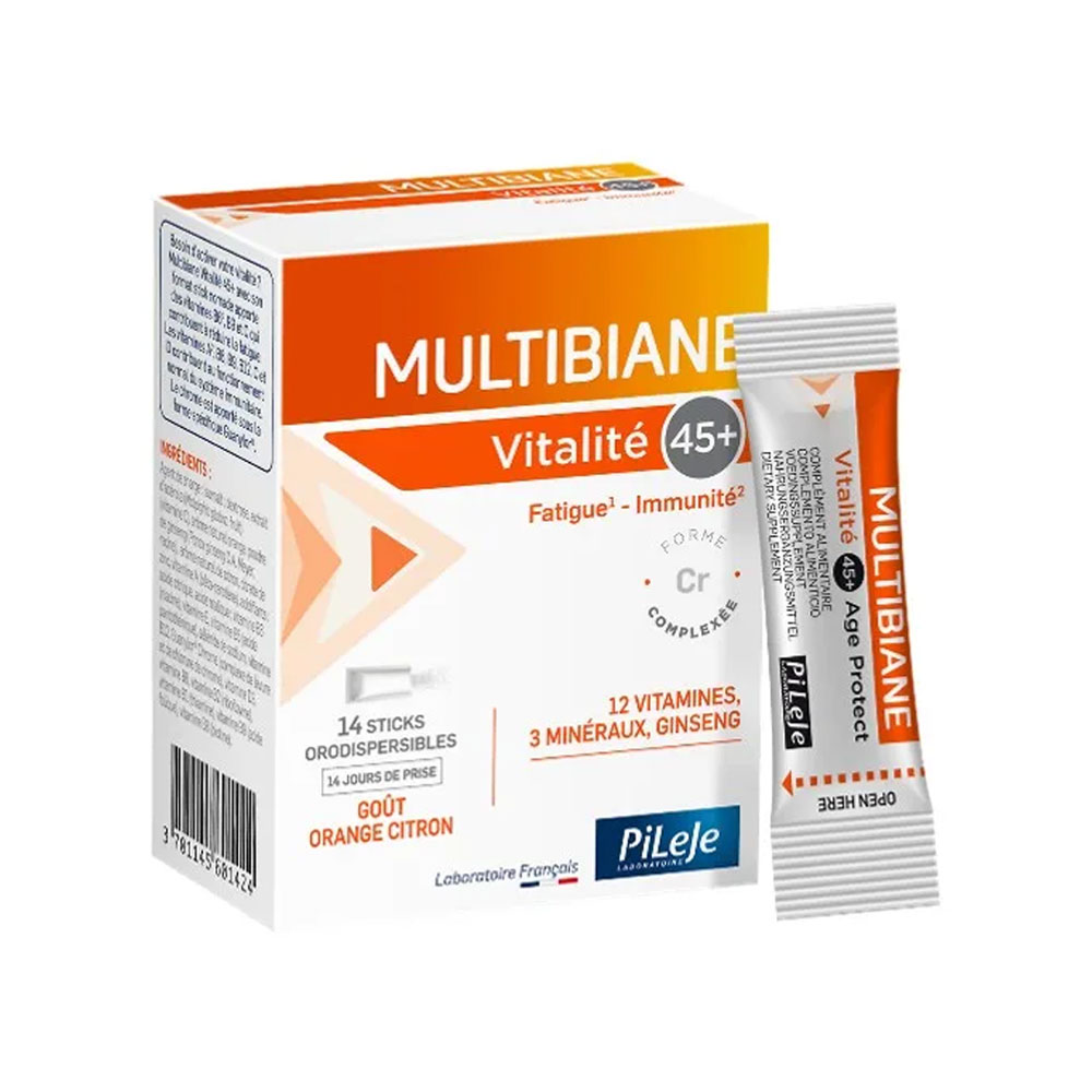 Pileje Multibiane Vitalité 45+ Fatigue Immunité 14 Sticks Orodispersibles