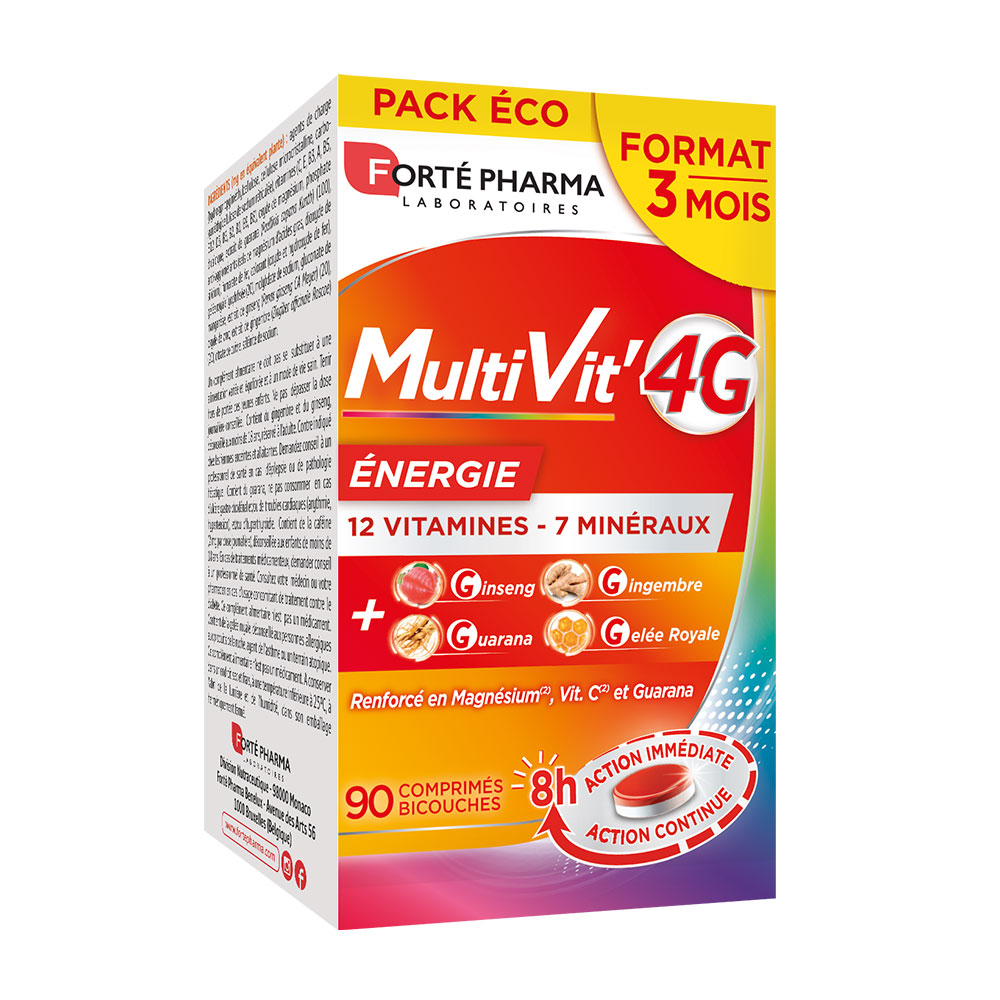 Forté Pharma MultiVit'4G Energie Format 3 mois 90 comprimés bicouches