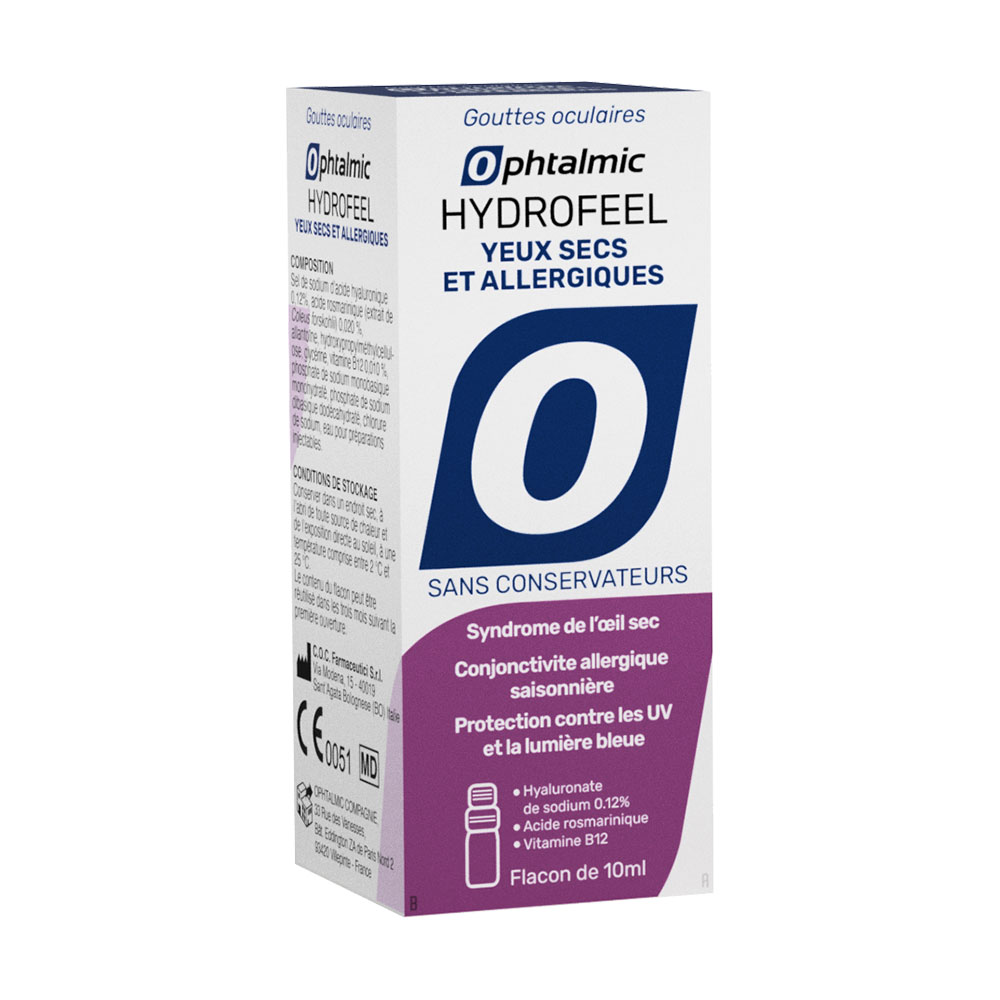 Ophtalmic Hydrofeel Gouttes oculaire Yeux Secs et Allergiques 10 mL