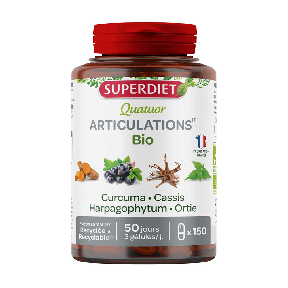 Superdiet Quatuor Articulations Curcuma Bio 150 Gélules