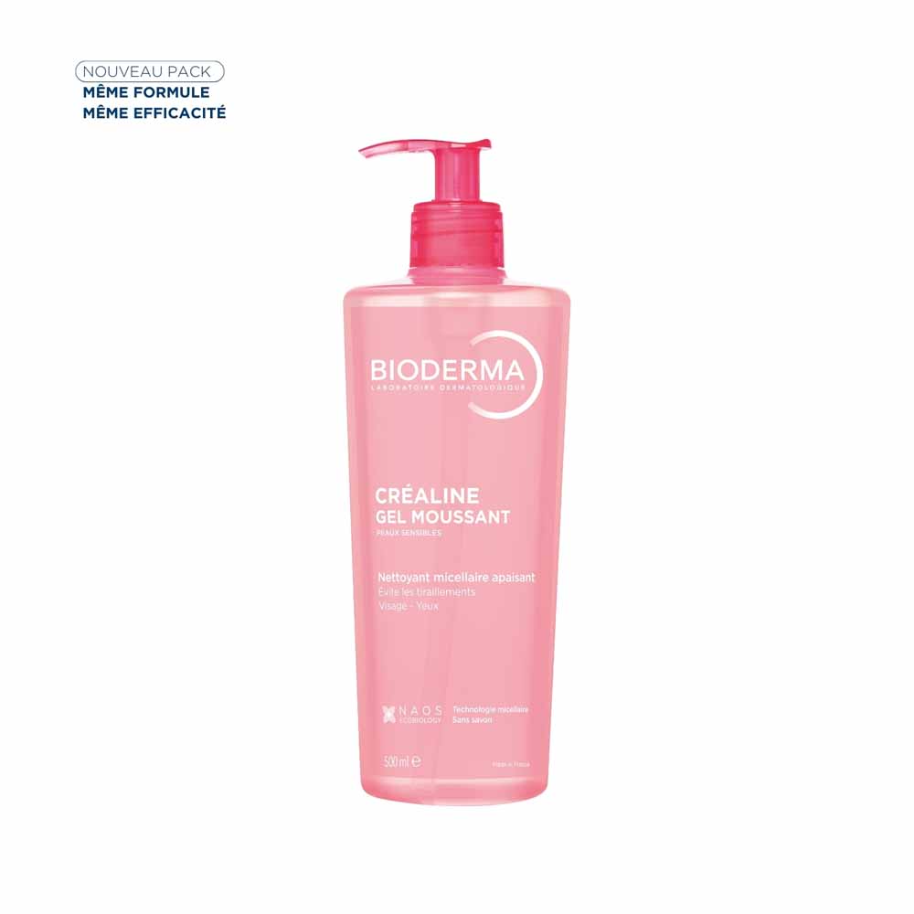 Bioderma Crealine Gel moussant Nettoyant apaisant micellaire Peaux sensibles 500ml